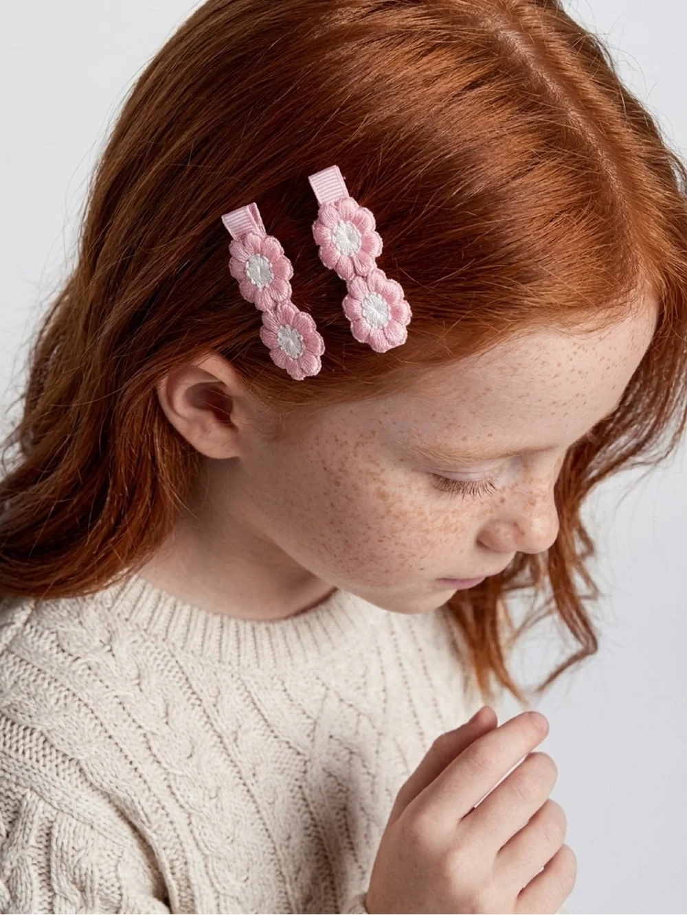 Handmade Pink Embroidered Flower Hair Clips | Set of 2 Floral Barrettes